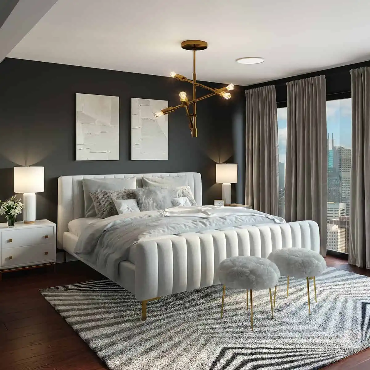 modern bedroom design-copper accents