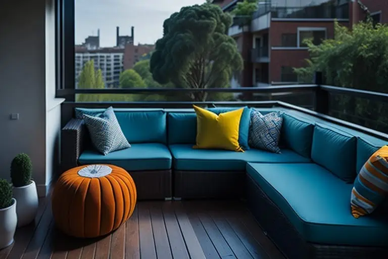 small modern balcony design-colorful cushions