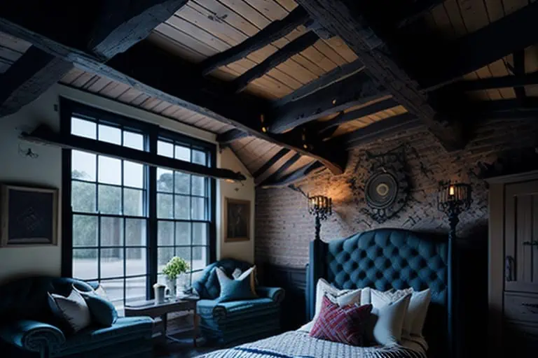 modern bedroom design-exposed ceiling beams
