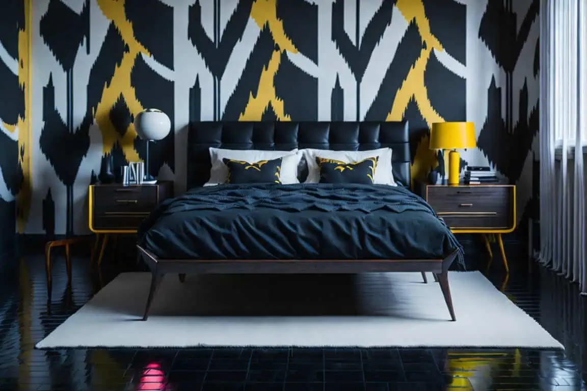 modern bedroom design-high contrast wallpaper
