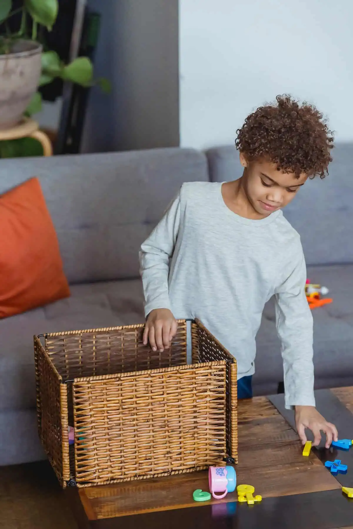 How to Declutter Living Room-use decorative baskets