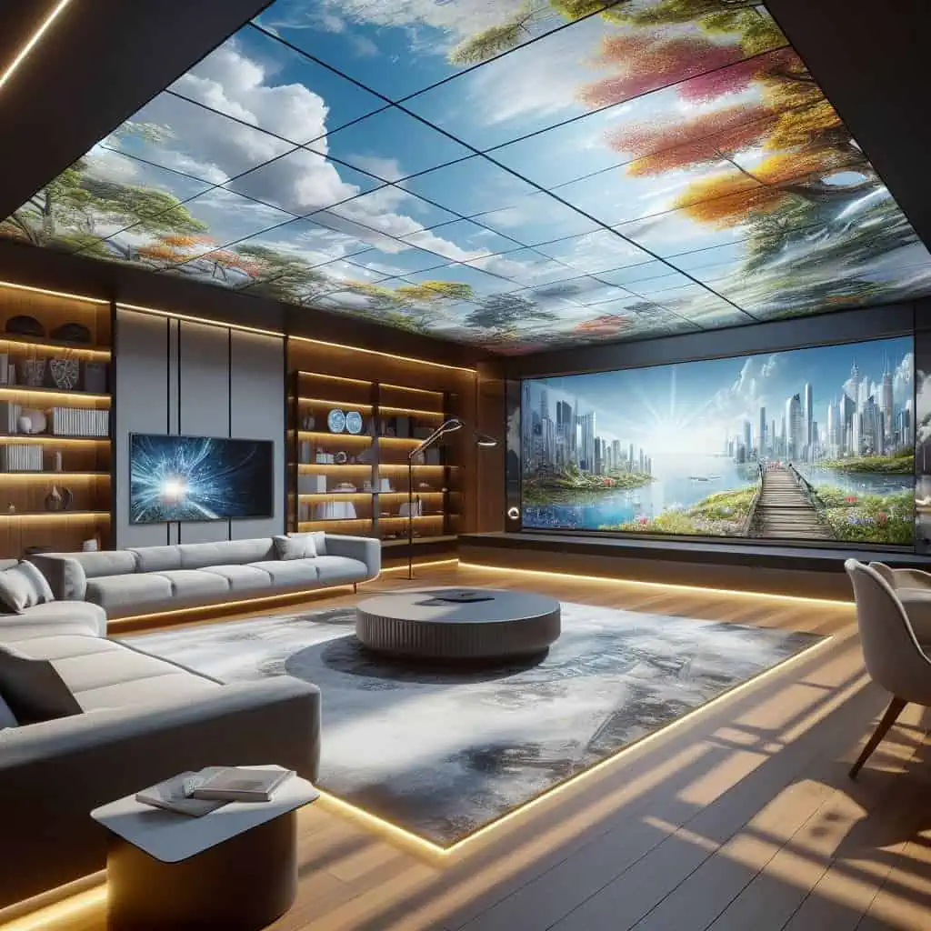 virtual skylights with dynamic lighting effects in interior space
