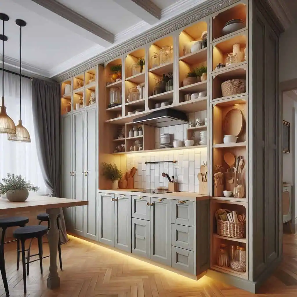Built-in cabinets installed in the kitchen, living room, or bedroom for hidden storage that blends with your home’s design.