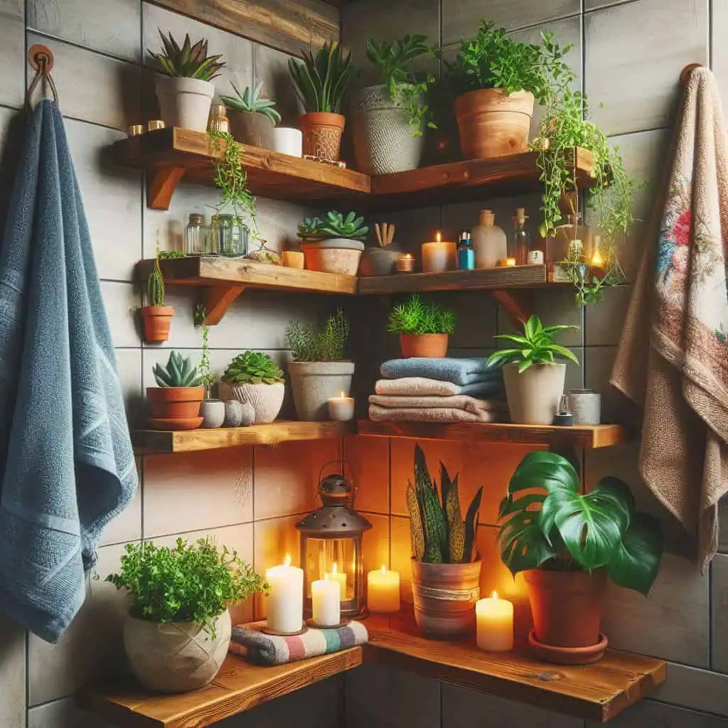 corner shelves to make use of otherwise wasted space.
