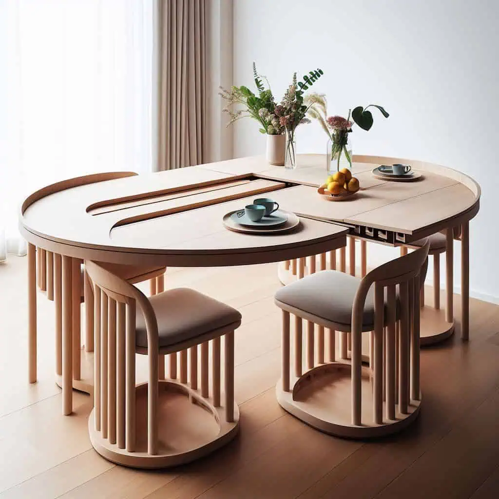 Dining tables that can be extended when needed and compacted when not in use save space and add functionality.