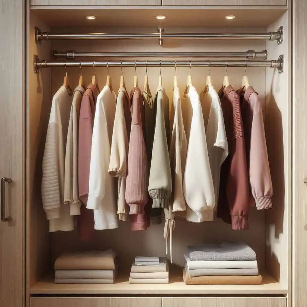 Add an extra hanging rod to double the hanging space for clothes.