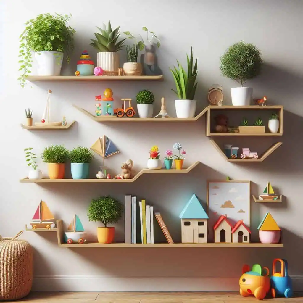 floating shelves in the living room, bathroom, or bedroom for a sleek, modern look that doesn’t take up floor space.