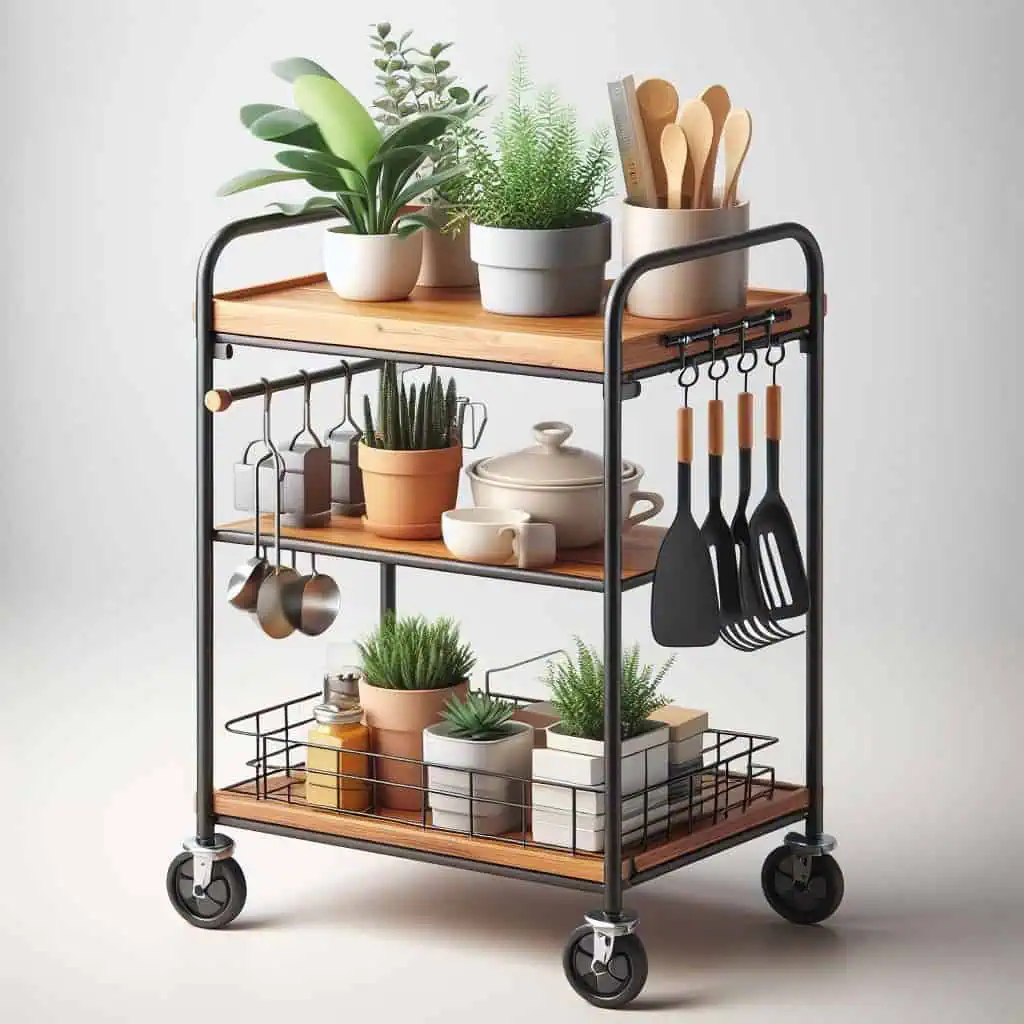 rolling carts or drawers for easy access to stored items.
