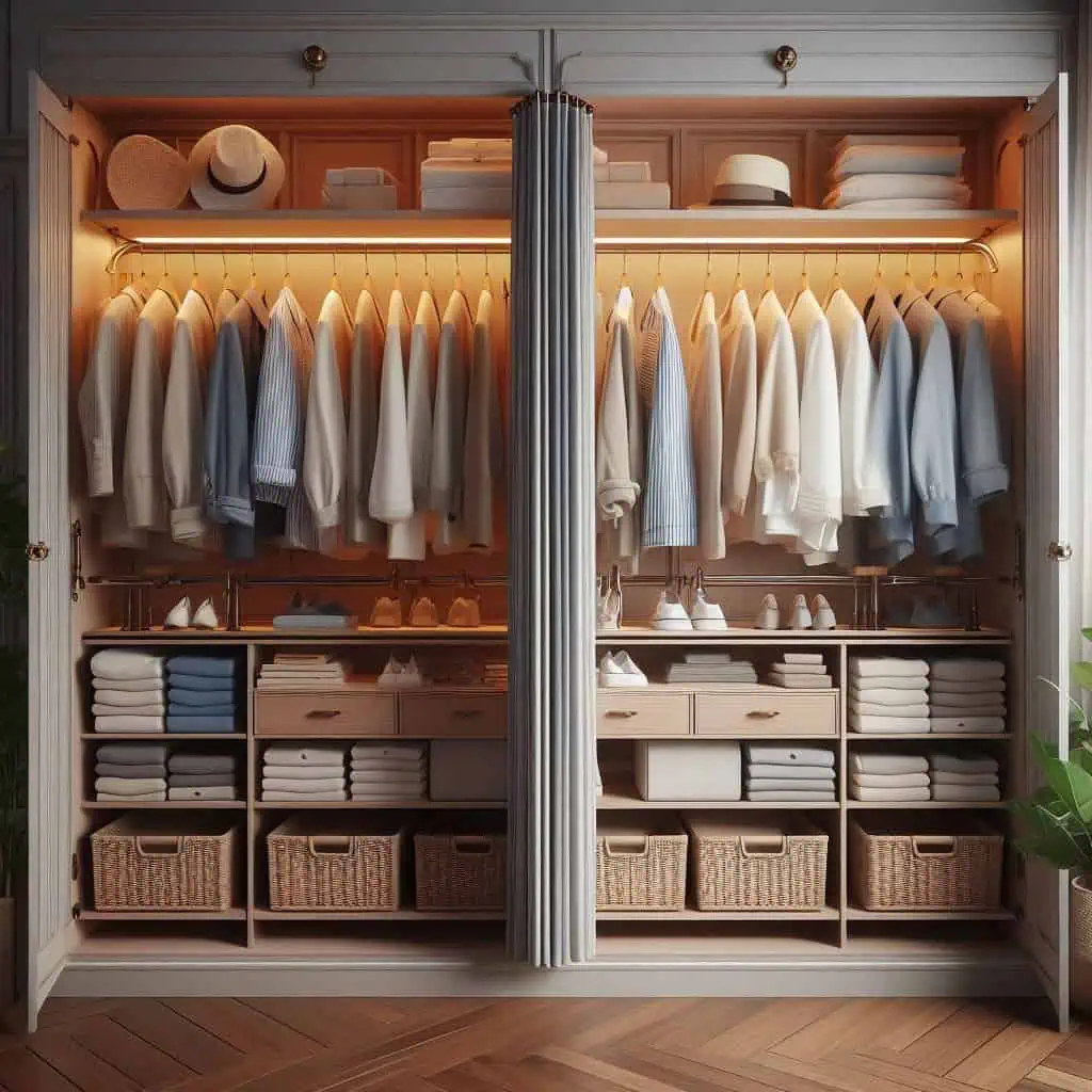 shelf dividers to keep stacks of clothes, towels, or linens neat and organized.