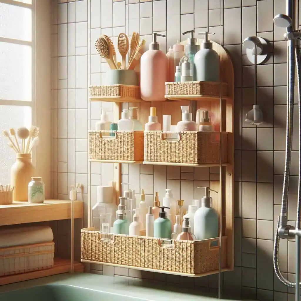 shower caddies to keep toiletries organized and off the shower floor.