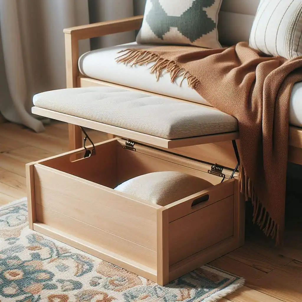 Benches with lift-up seats provide hidden storage for shoes, toys, or extra linens.