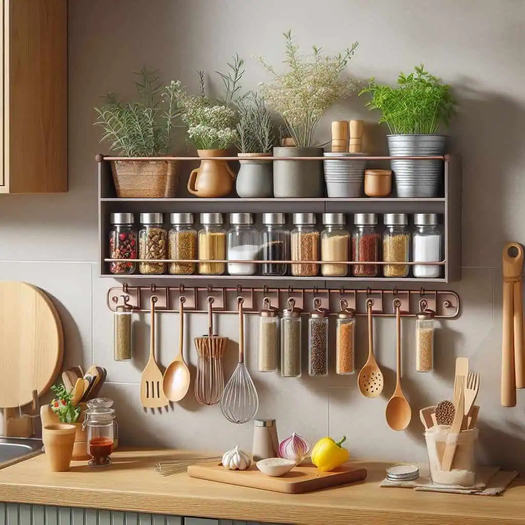 wall mounted spice racks or magnetic strips for spices to free up cabinet space.